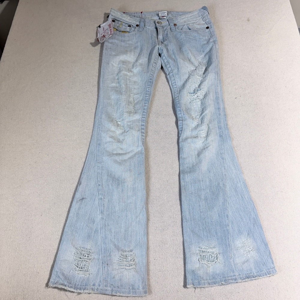 True Religion Joey Flare Jeans Light Wash Distressed 29 70503B Made in USA Vtg